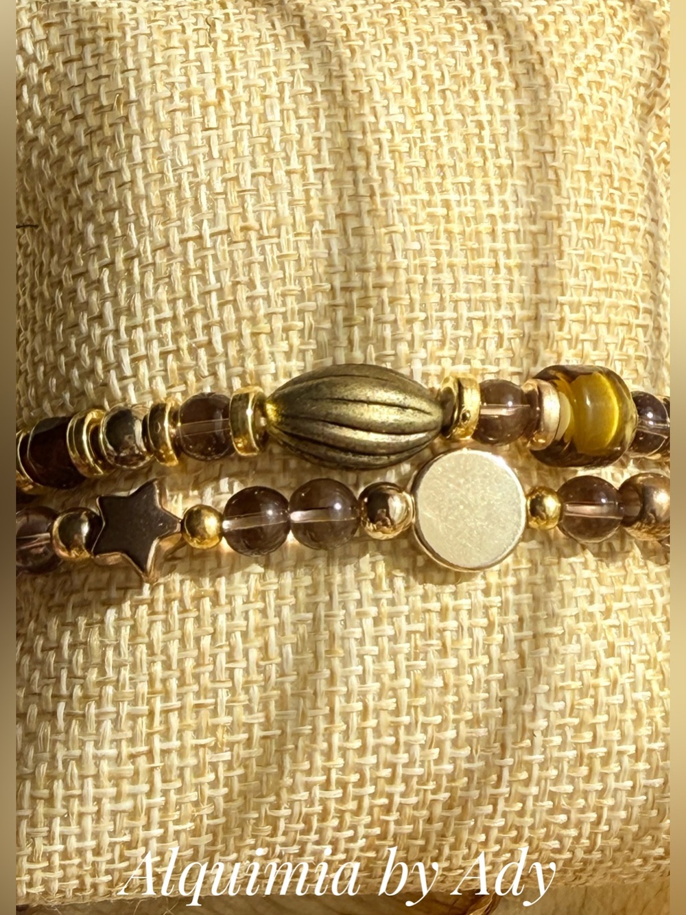 Smokey Quartz beaded bracelet duo + Stack